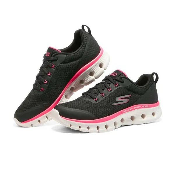 Skechers Go Walk Glide Step Flex Черно-розовые женские туфли с кружевной пеной с эффектом памяти 124811