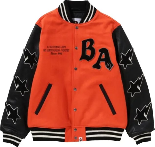 Куртка BAPE A Bathing Ape Relaxed Fit Varsity Jacket 'Orange', оранжевый