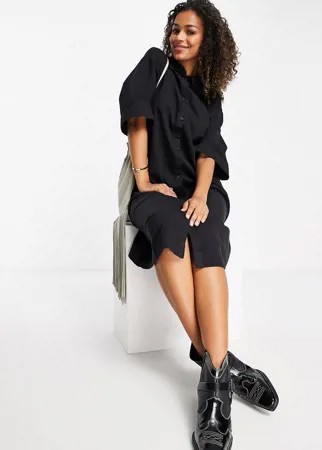 Черное джинсовое платье-рубашка миди из смесового органического хлопка Monki Misha-Черный цвет