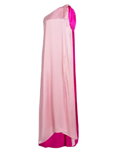 Шелковое платье на одно плечо с цветными блоками Halpern, светло-розовый