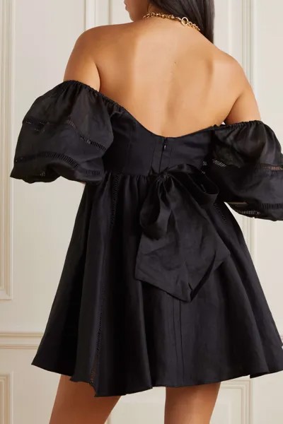 JOSLIN плиссированное льняное платье мини Ingrid с открытыми плечами, черный