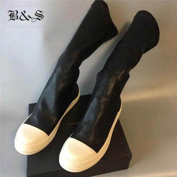 Черные и уличные унисекс ботинки ручной работы на плоской подошве кожаные высокие ботинки-носки из стрейчевой ткани слипоны тонкие тренировочные ботинки-носки