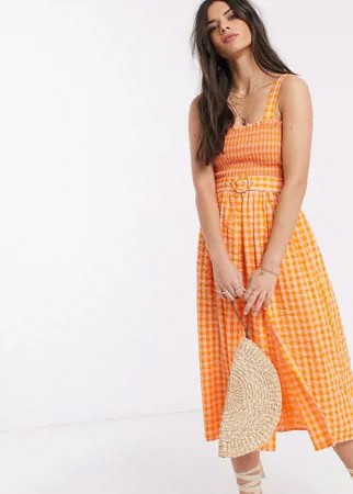 Сарафан миди в клеточку с поясом ASOS DESIGN-Мульти