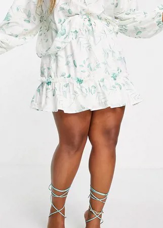 Белая мини-юбка с цветочным принтом и оборками In The Style Plus x Stacey Solomon-Многоцветный