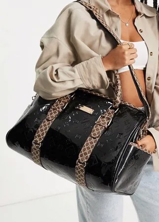 Черная спортивная сумка с лакированным тиснением и монограммой River Island-Черный цвет