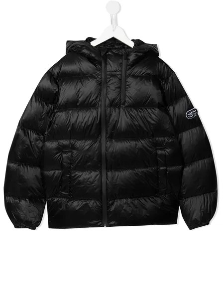 Emporio Armani Kids пуховик с капюшоном и нашивкой-логотипом