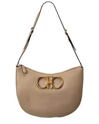 Кожаная сумка-хобо женская Ferragamo Maxi Gancio, серая