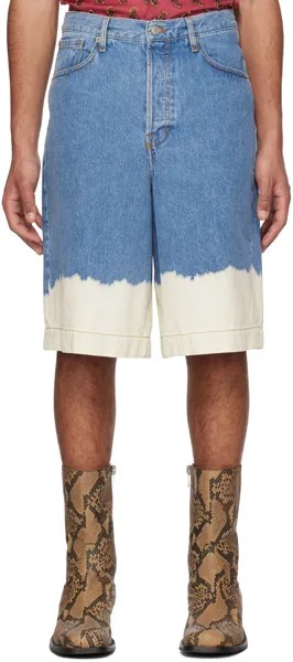 Эксклюзивные сине-белые джинсовые шорты Dries Van Noten SSENSE