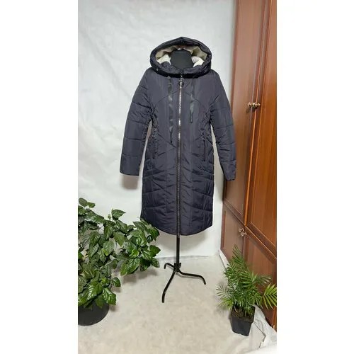 Куртка  зимняя, средней длины, силуэт прилегающий, водонепроницаемая, стеганая, размер 52, синий