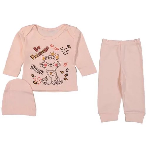 Комплект одежды   для девочек, шапка и кофта и брюки, повседневный стиль, размер 62, розовый, бежевый
