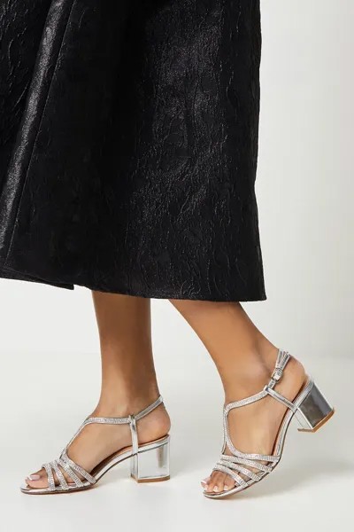 Хорошо для подошвы: босоножки Ellie Diamante на среднем блочном каблуке Dorothy Perkins, серебро