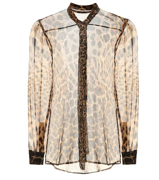 Шелковая блузка с принтом SAINT LAURENT, коричневый