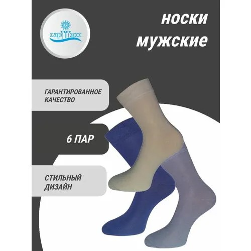 Носки САРТЭКС, комплект, 6 пар, размер 31, синий, бежевый, серый
