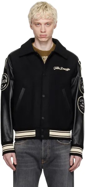 Черный бомбер с нашивками Golden Goose