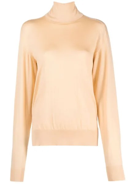 Jil Sander джемпер тонкой вязки с высоким воротником, нейтральный цвет