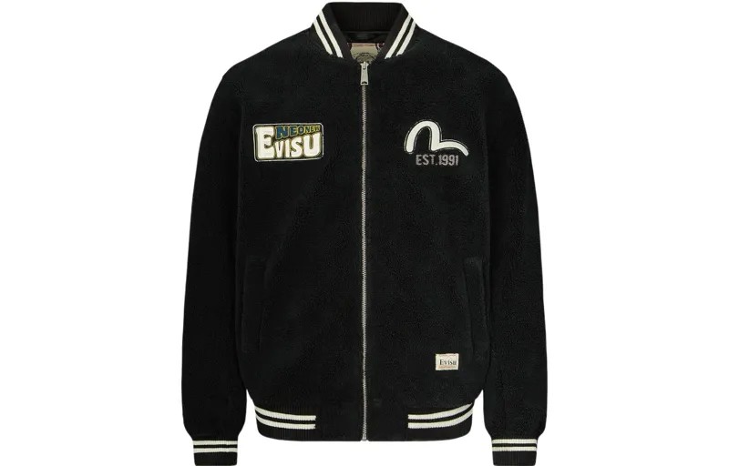 Бомбер EVISU Daruma с кожаной нашивкой, черный