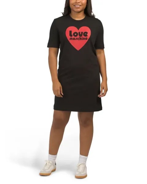 Трикотажное мини-платье-рубашка с сердечками Love Moschino, черный