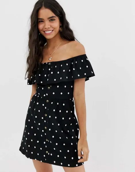 Сарафан мини в горошек на пуговицах с ярусной юбкой ASOS DESIGN-Мульти