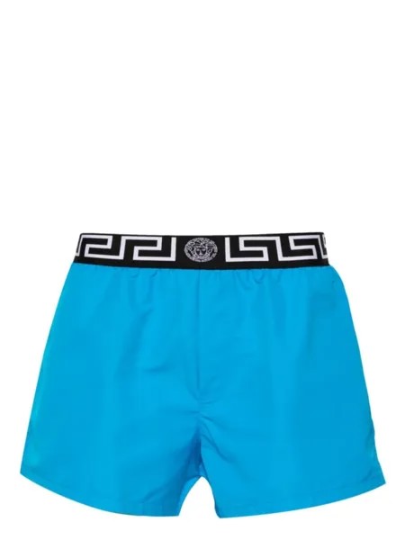 Versace плавки-шорты с узором Greca на поясе, синий