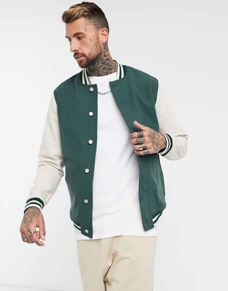 Зеленая джинсовая университетская куртка ASOS DESIGN-Зеленый
