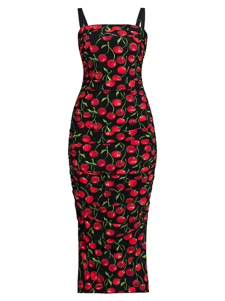 Платье миди с вишневым принтом Dolce&Gabbana, цвет ciliegie fdo nero