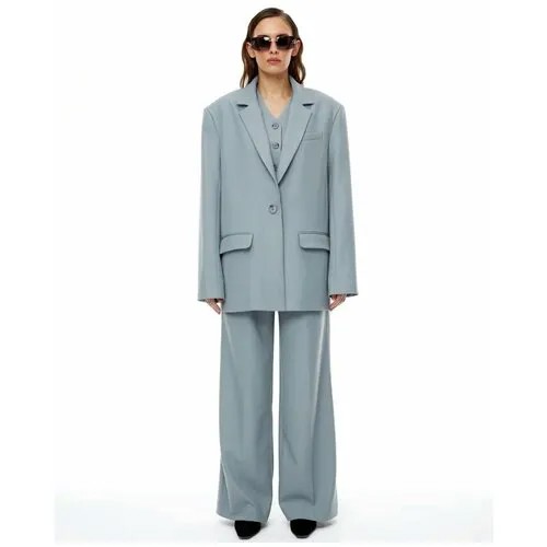 Пиджак Sorelle, средней длины, силуэт свободный, размер M, голубой, серый
