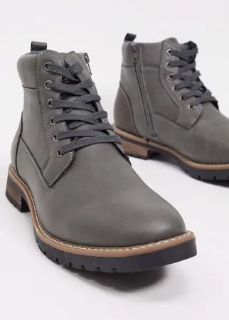 Серые ботинки из искусственной кожи на шнуровке Brave Soul-Серый
