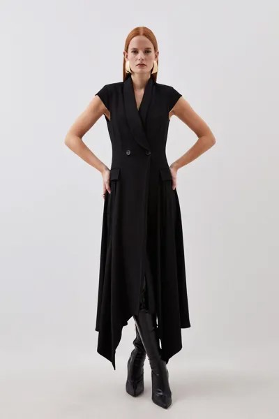 Индивидуальное платье-смокинг миди с воротником из полированной вискозы Karen Millen, черный