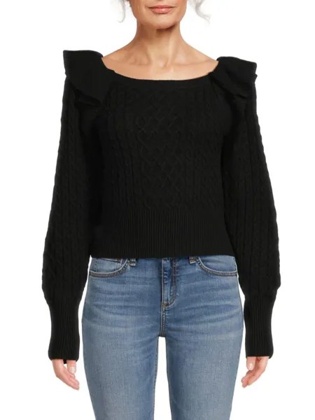 Свитер из смесовой шерсти с узором Bcbgmaxazria, черный
