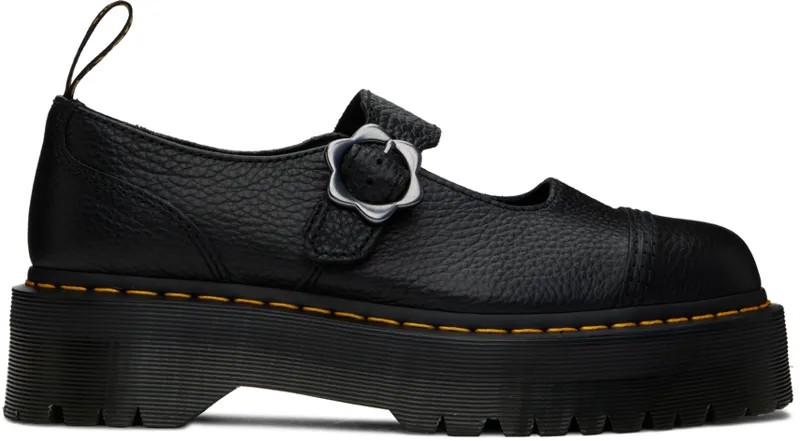 Черные кожаные оксфорды на платформе с пряжкой и цветком Addina Dr. Martens