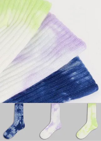 Набор из 3 пар разноцветных носков из органического хлопка с принтом тай-дай Weekday Eleven-Разноцветный