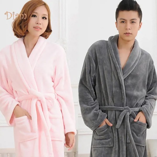 Женщины Мужчины Chic Длинные рукава Карманный Sash Bathrobe Sleepwear Ночная одежда