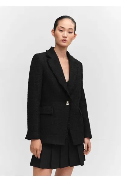 Твидовый американский пиджак с пуговицами Jewel Button Mango, черный