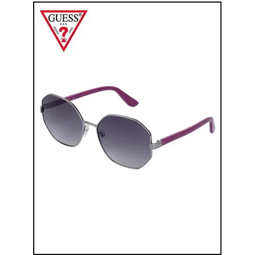 Солнцезащитные очки GUESS, шестиугольные, оправа: металл, с защитой от УФ, градиентные, для женщин, серый