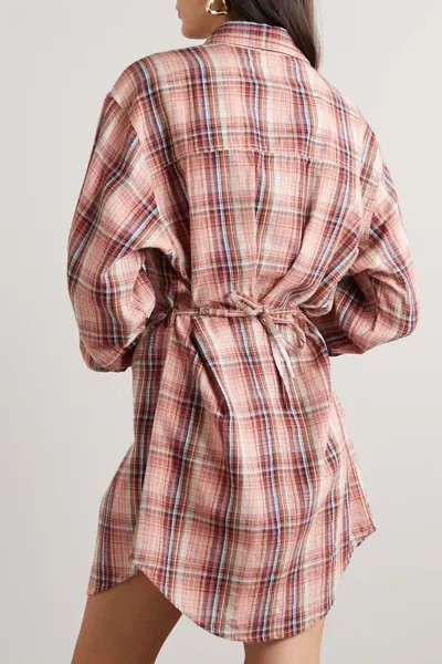 ISABEL MARANT ÉTOILE Платье-рубашка мини Liliane из смеси хлопка и льна с поясом, апельсин