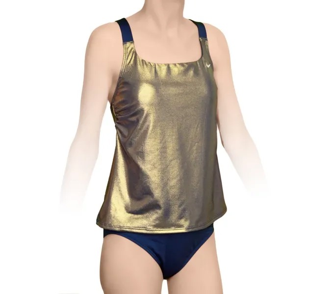 Женский купальник-танкини из двух частей Nike, золотой металлик/темно-синий, размер M, средний
