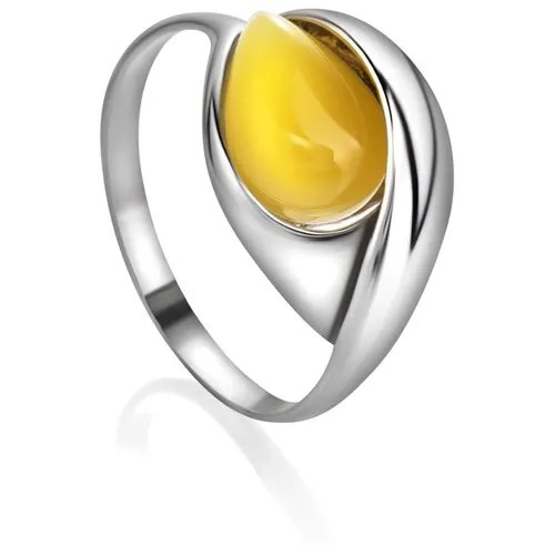 Amberholl Нежное кольцо «Пион» из серебра с янтарём медового цвета