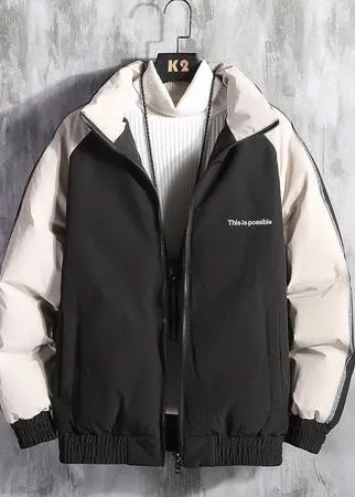 Для мужчины с текстовой вышивкой с рукавом-реглан на молнии Зимнее пальто без Свитер