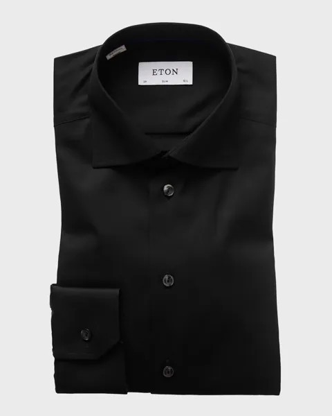 Классическая рубашка узкого кроя из твила Eton, цвет Black