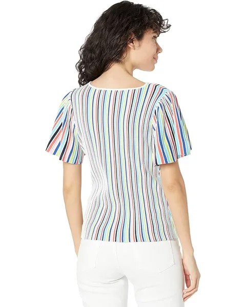 Топ MILLY Stripe Flutter Sleeve Top, белый мульти