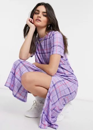 Платье миди в стиле oversized сиреневого цвета в клетку Urban Threads-Фиолетовый цвет