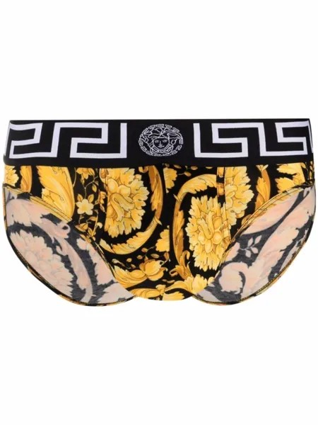 Versace трусы-брифы с принтом Barocco, черный