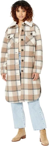 Пальто Sanctuary Faux Mixed Wool Shacket, цвет Brown Plaid