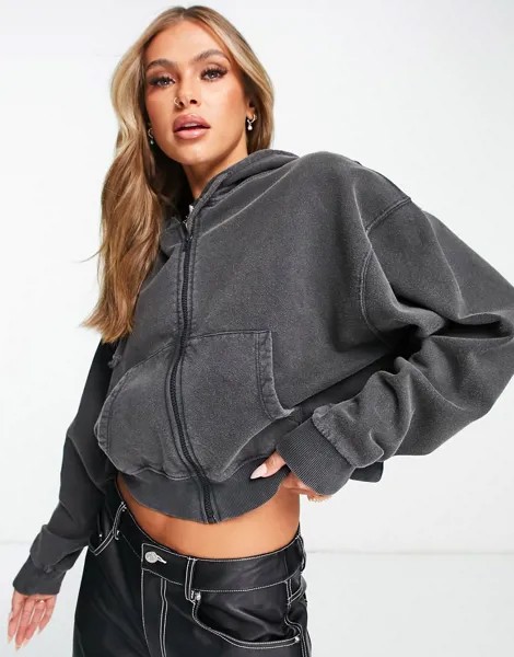 Черный выбеленный oversized-худи на сквозной молнии ASOS DESIGN