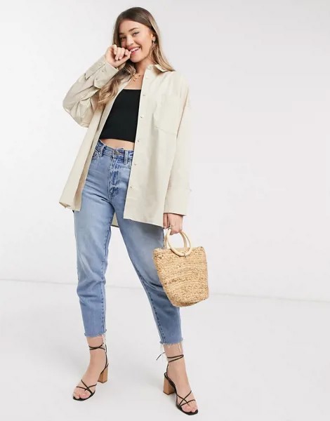 Свободная хлопковая рубашка песочного цвета в стиле oversized и в винтажном стиле ASOS DESIGN-Бесцветный