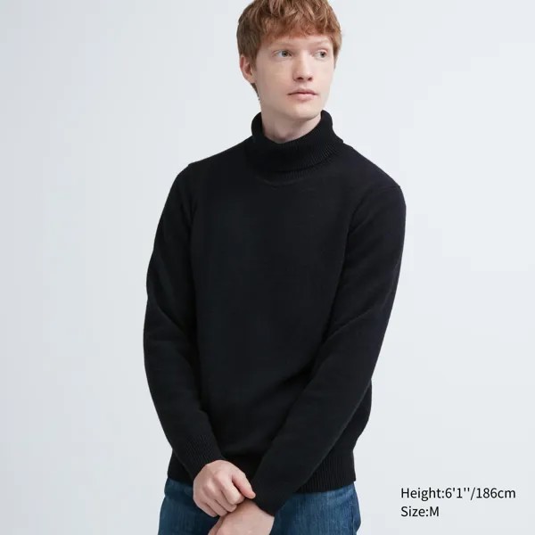 Джемпер премиум-класса из овечьей шерсти с высоким воротником Uniqlo, черный