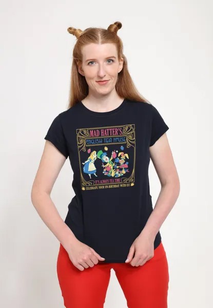 DSAX03JMSC Disney, Футболка с принтом Disney, темно-синий Alice In Wonderland Dis Mad Hatter Tea