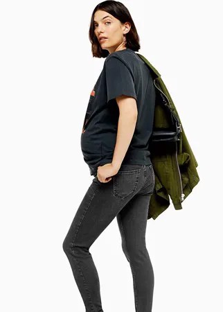 Черные выбеленные зауженные джинсы с посадкой над животом Topshop Maternity Jamie-Черный цвет