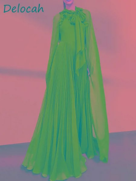 Delocah/высококачественное летнее женское модное дизайнерское праздничное длинное платье с высокой талией, однотонное Плиссированное Платье ...