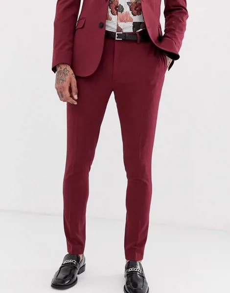 Бордовые супероблегающие брюки под смокинг ASOS DESIGN-Красный